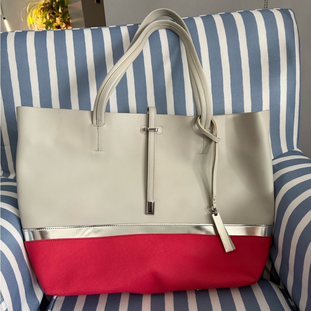 Vince Camuto Tote Grey white and pink leather Silver hardware